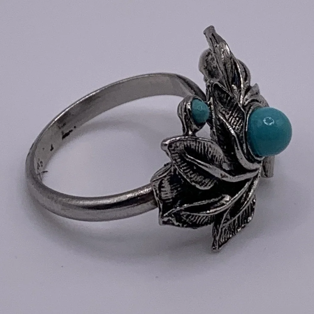 Lot of Two Southwest Style Rings Silver Tone Turquoise Color Stones Size 8 Adj